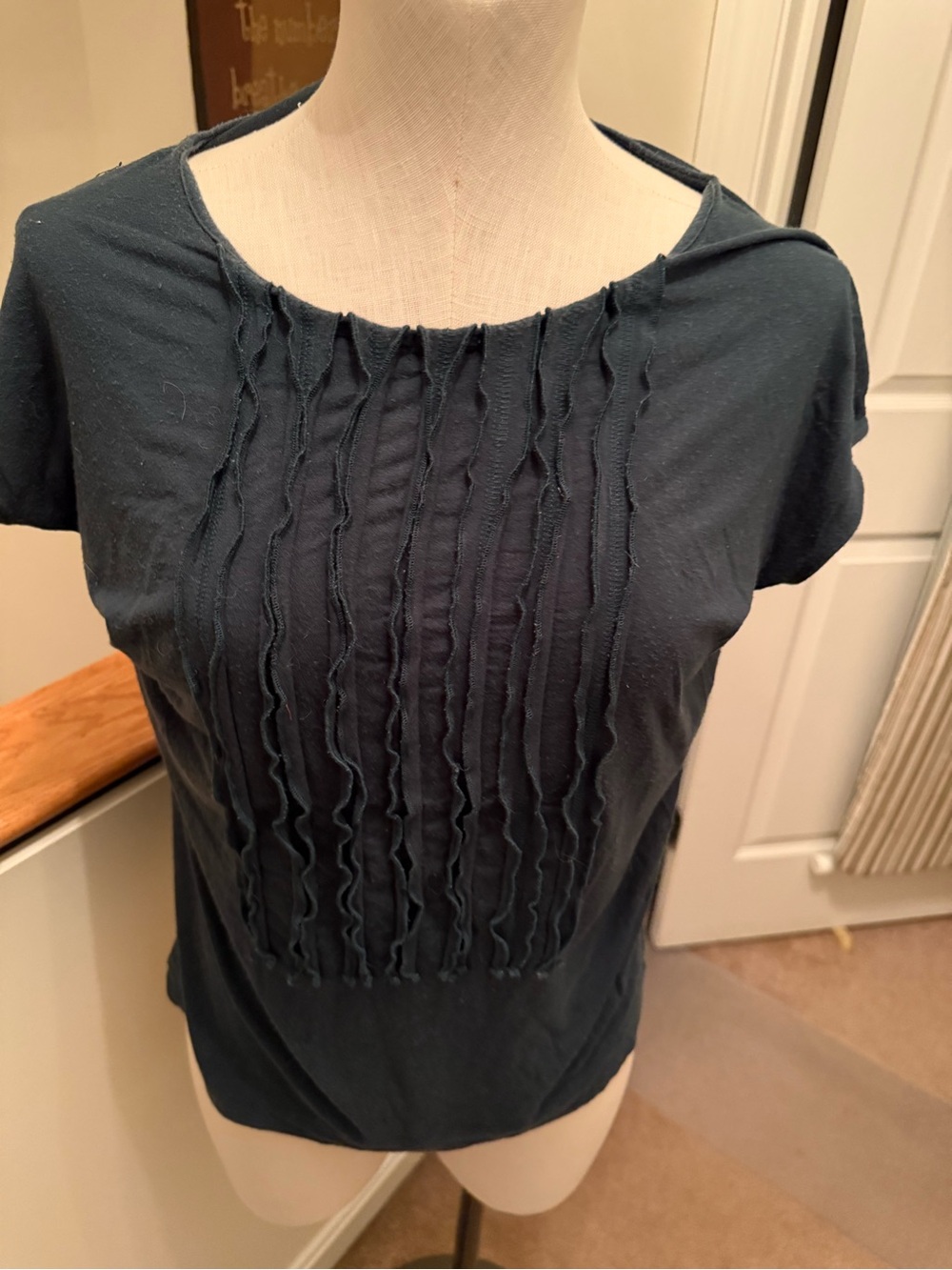 Ann Taylor Dark Teal Ruffle-Front Short Sleeve Tee